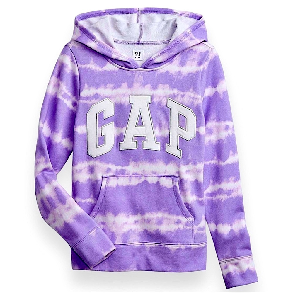 Gap Kids Girl Small 6/7 Purple TieDye Jersey Hoodie Logo Sweatshirt Top NEW